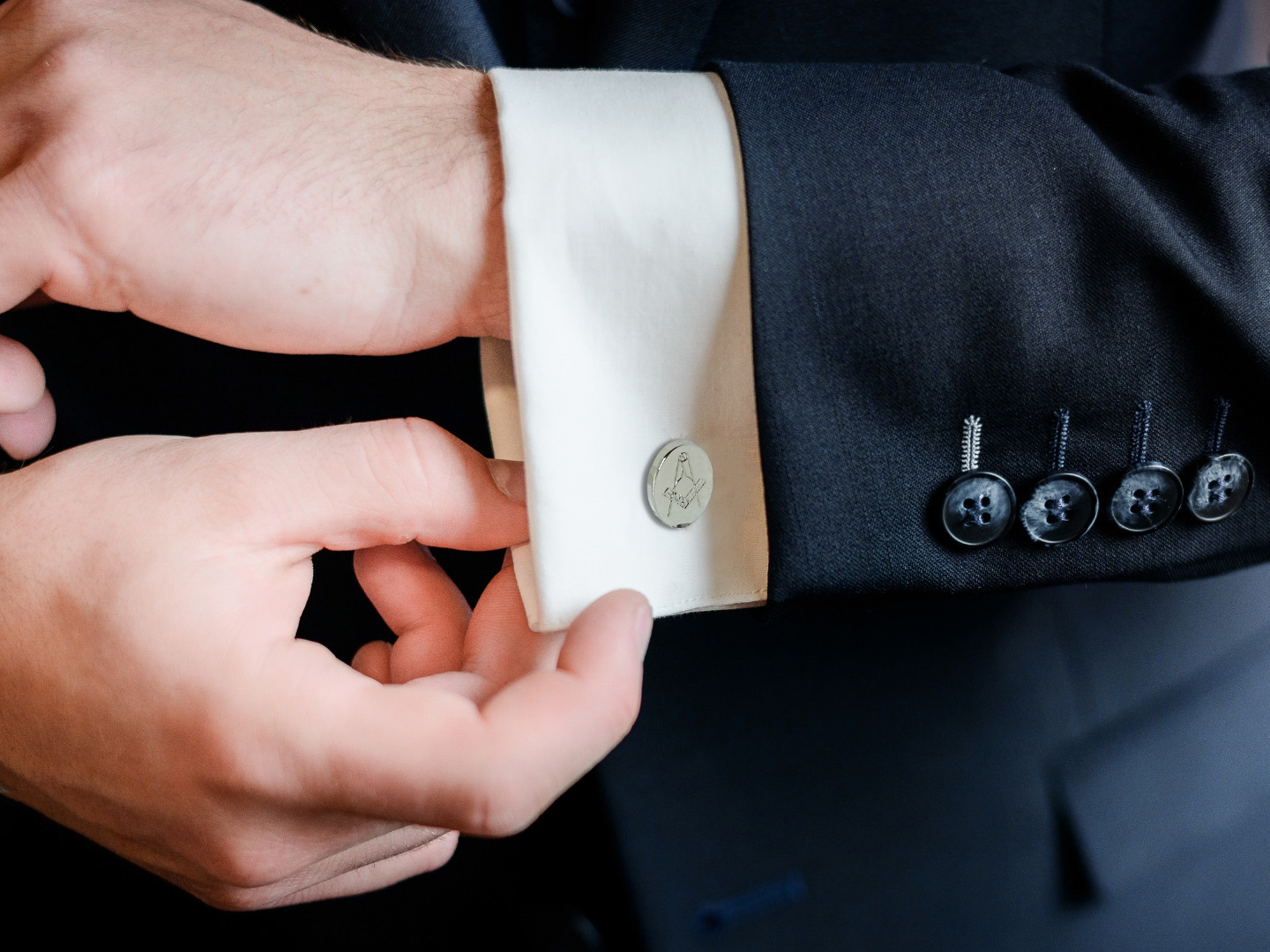 Masonic Rhodium Plated Oval Cufflinks