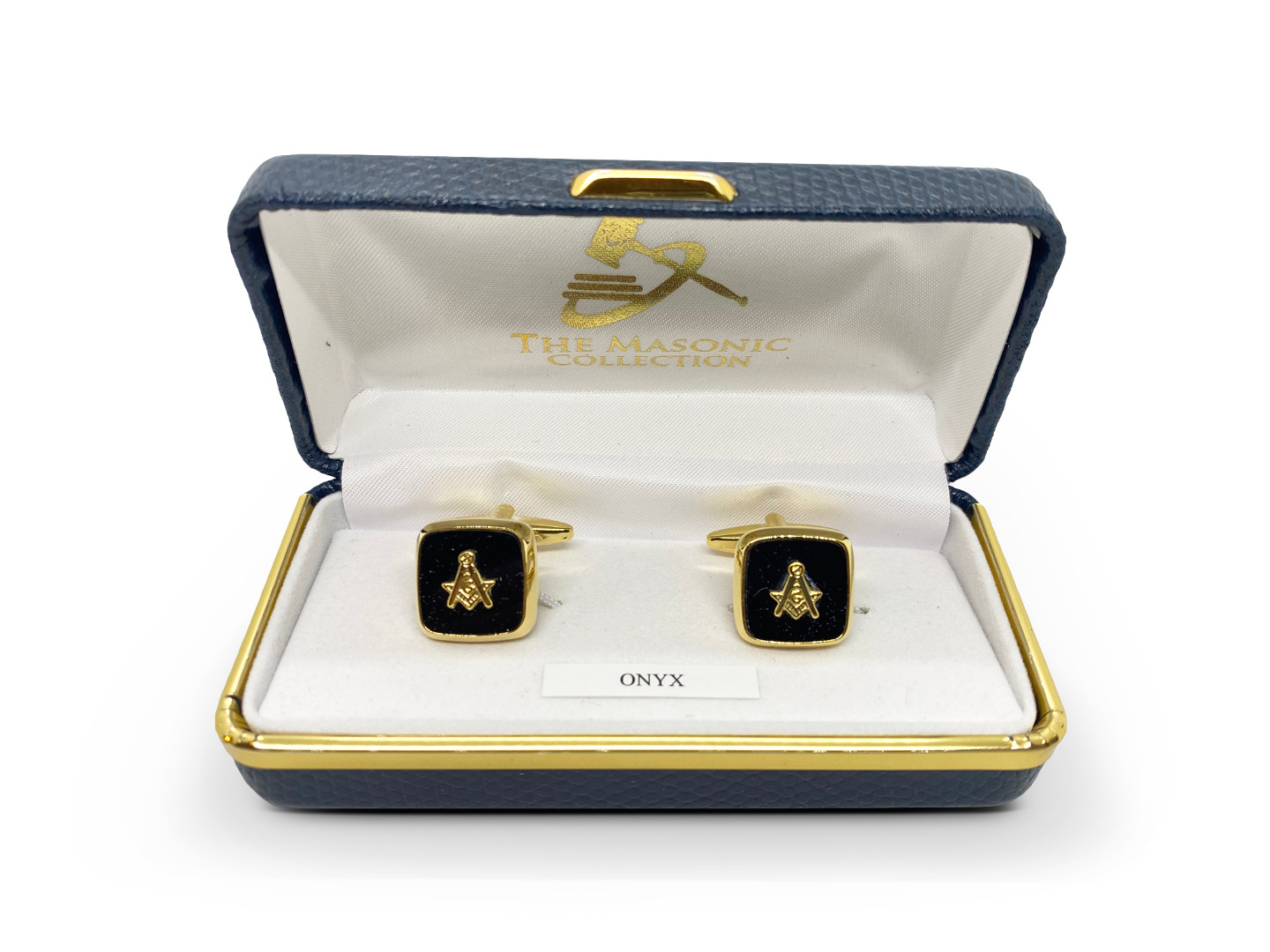 Masonic Onyx Stone with Embossed Sq & Compass Cufflinks