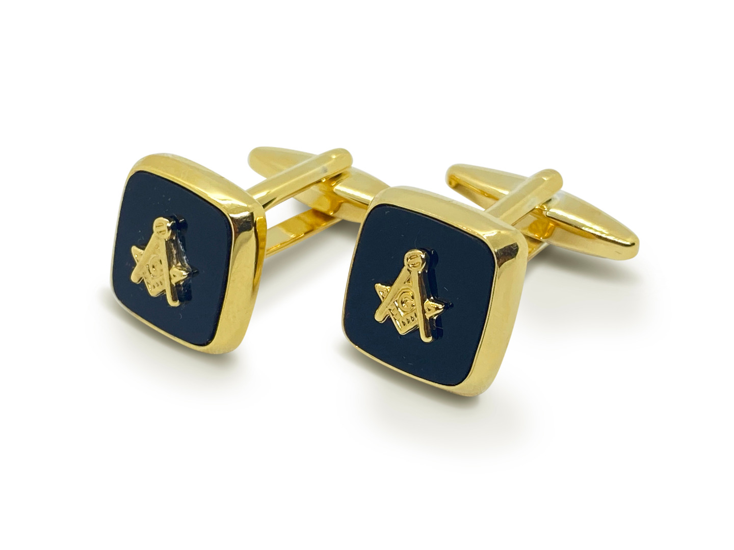 Masonic Onyx Stone with Embossed Sq & Compass Cufflinks