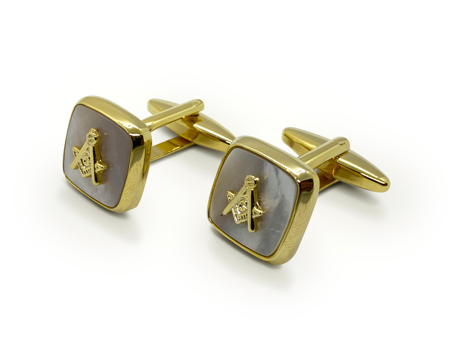 Masonic Mother of Pearl Embossed Sq & Compass Cufflinks