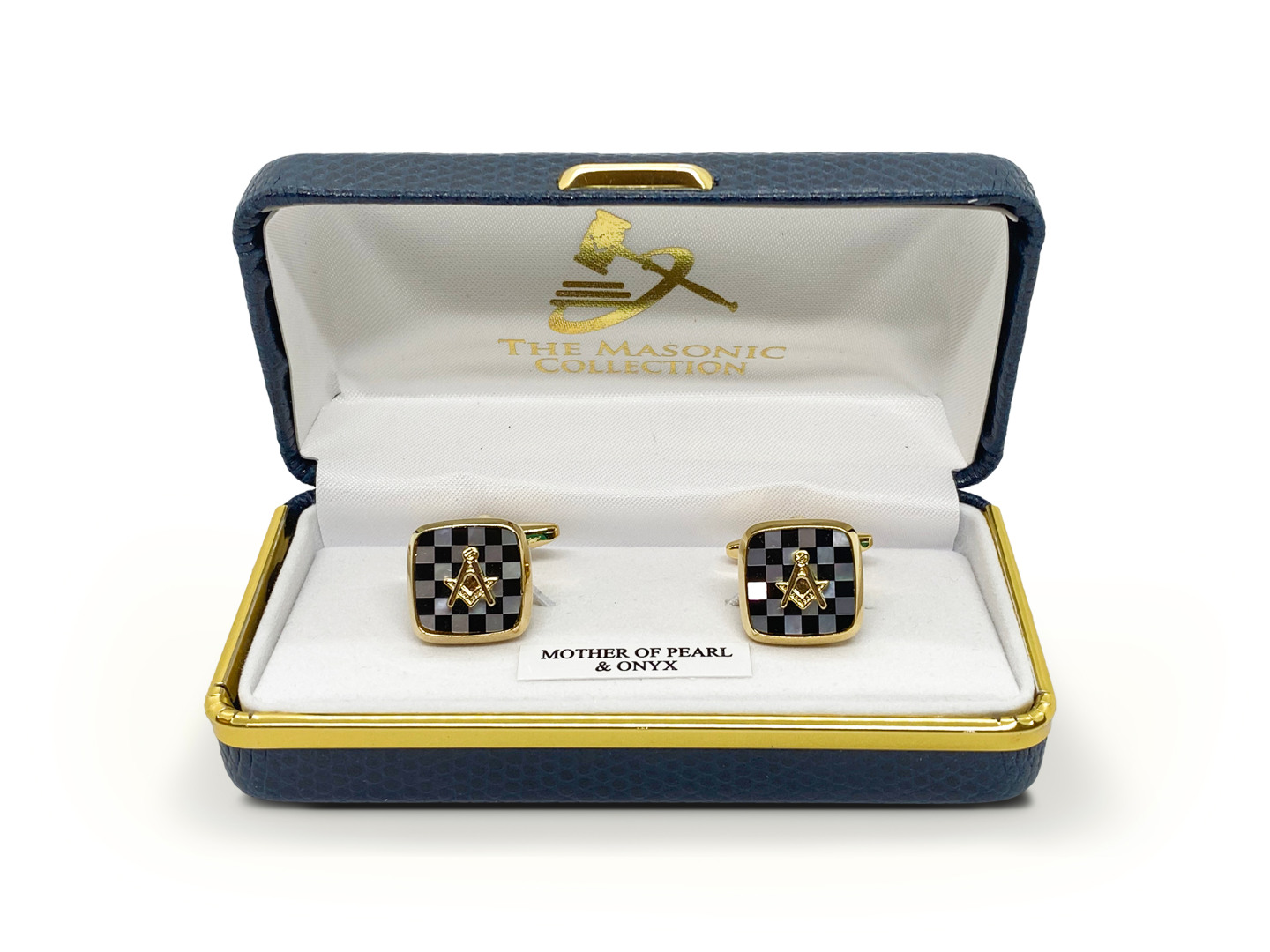 Masonic Onyx & MOP Pavement Design Cufflinks