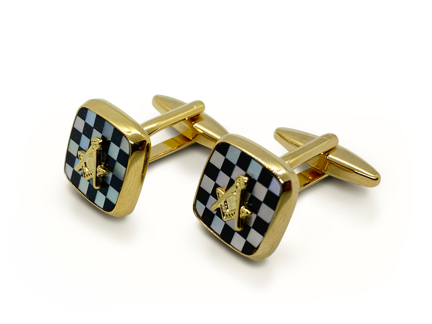 Masonic Onyx & MOP Pavement Design Cufflinks