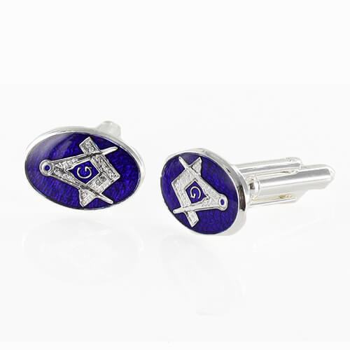 Silver Plated Blue Enamel Square and Compass with G Cufflinks
