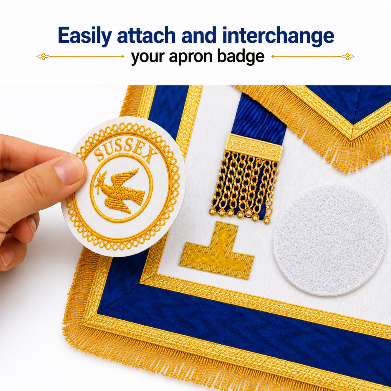Masonic Apron Badge Velcro Attachment Pad – Easy Interchange Fastener, 105mm