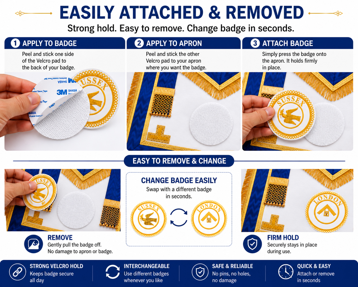 Masonic Apron Badge Velcro Attachment Pad – Easy Interchange Fastener, 105mm