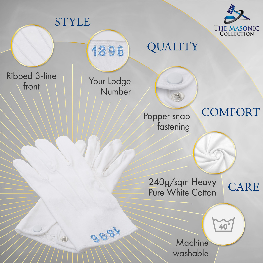 White 100% Cotton Gloves with Lodge Number