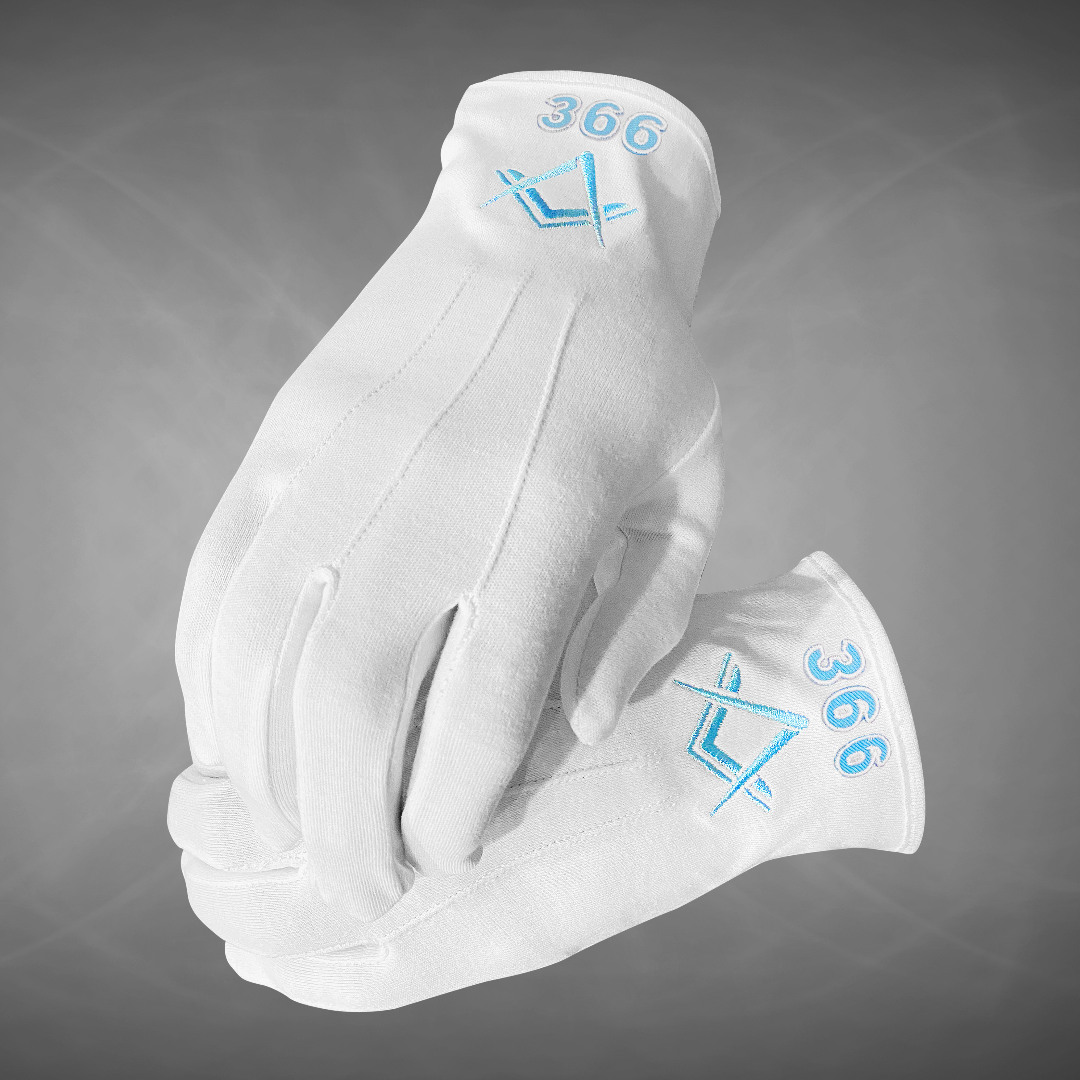 White 100% Cotton Masonic Gloves with Lodge Number
