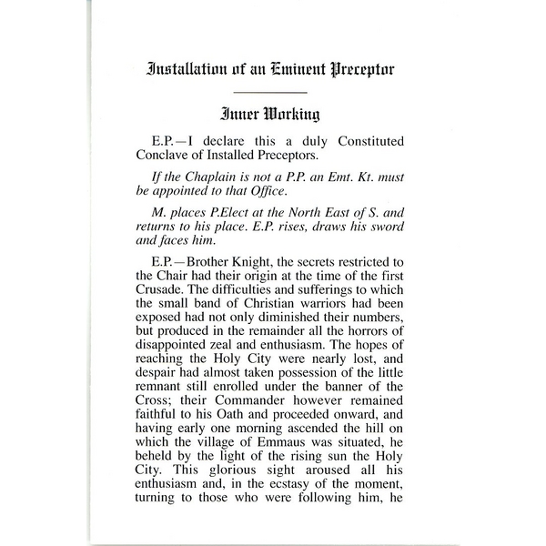 Knights Templar Inner Working / Installation of Eminent Preceptor