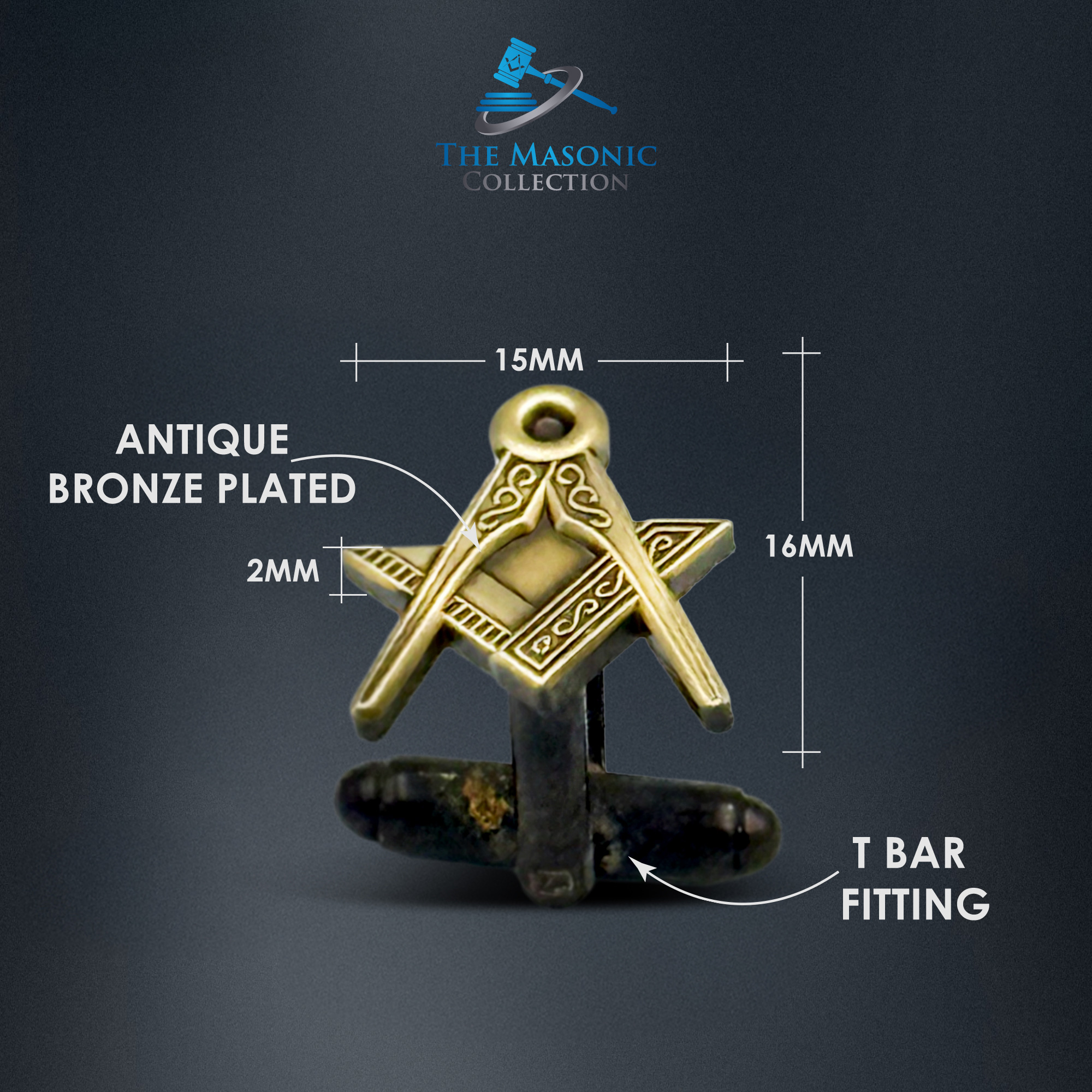 Antique Bronze Effect Masonic Cufflinks with Square & Compass