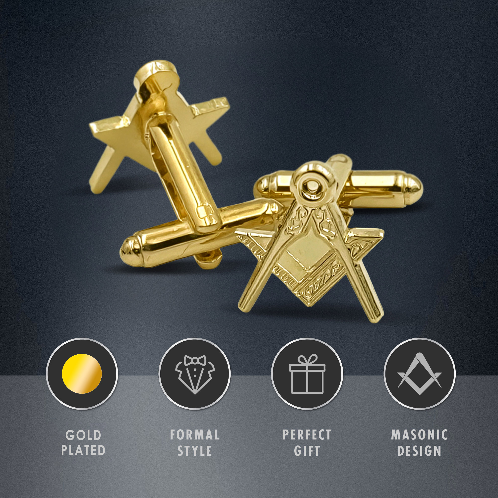 Gilt Gold Masonic Cufflinks with the Square & Compass