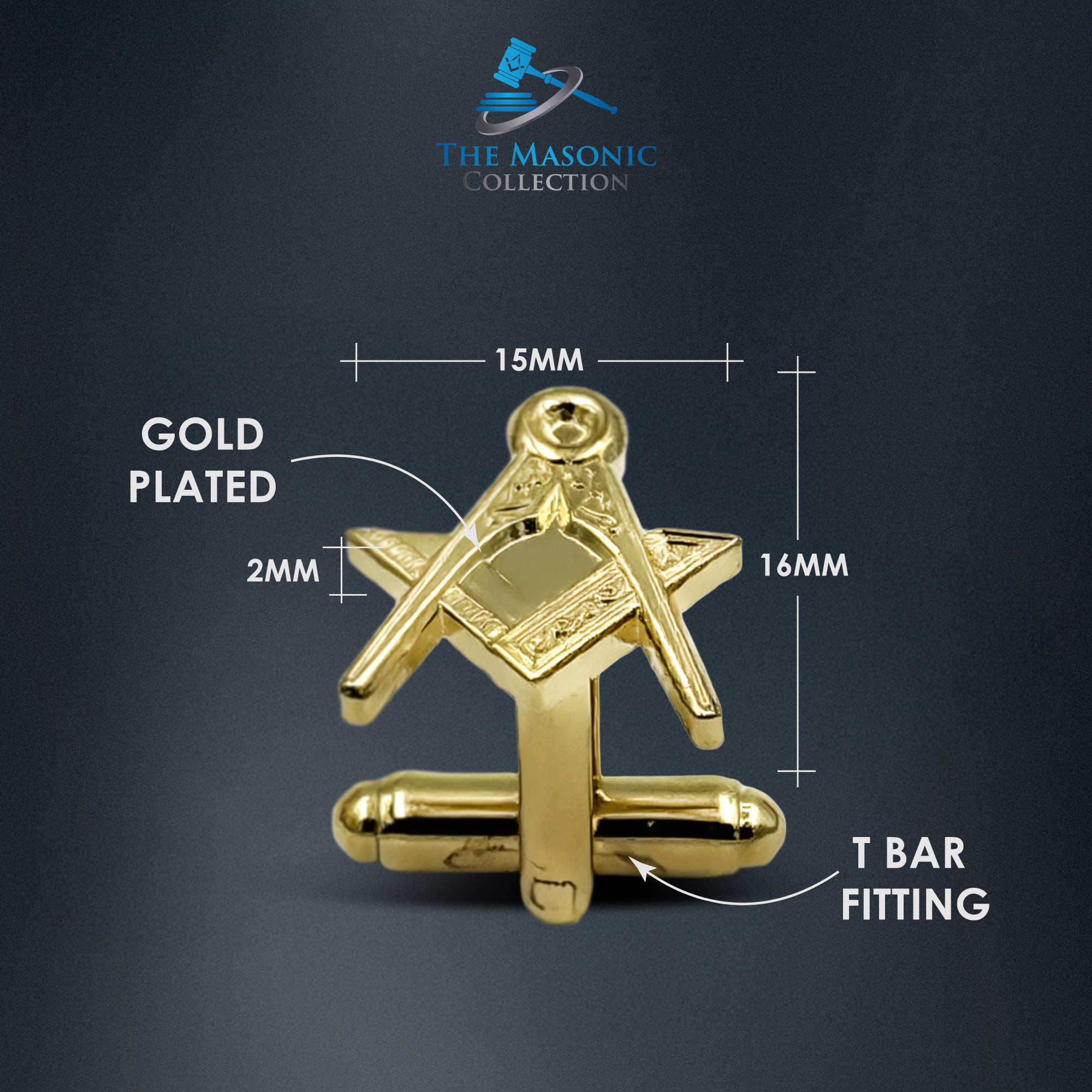 Gilt Gold Masonic Cufflinks with the Square & Compass