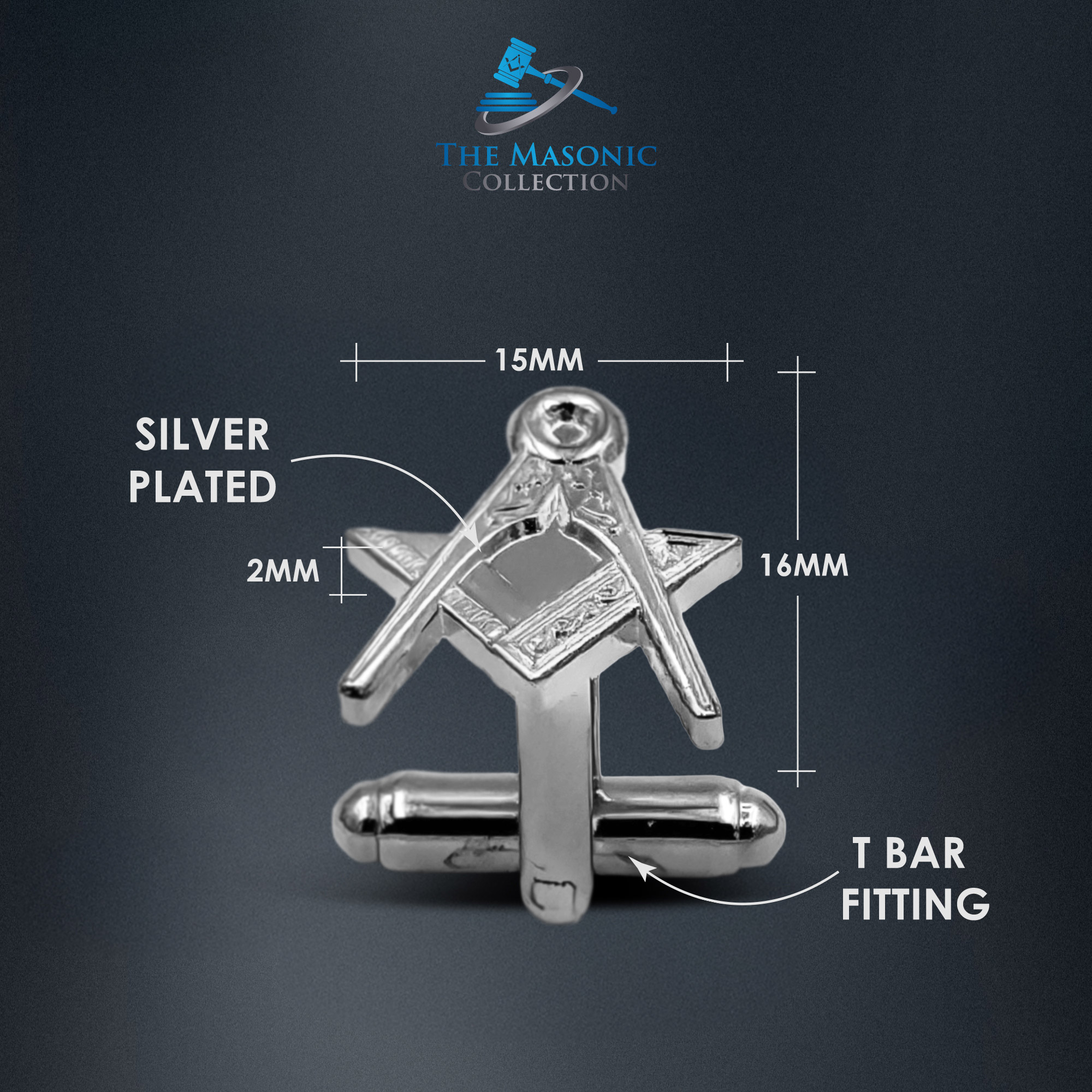 Silver Plated Masonic Cufflinks Depicting the Square & Compass