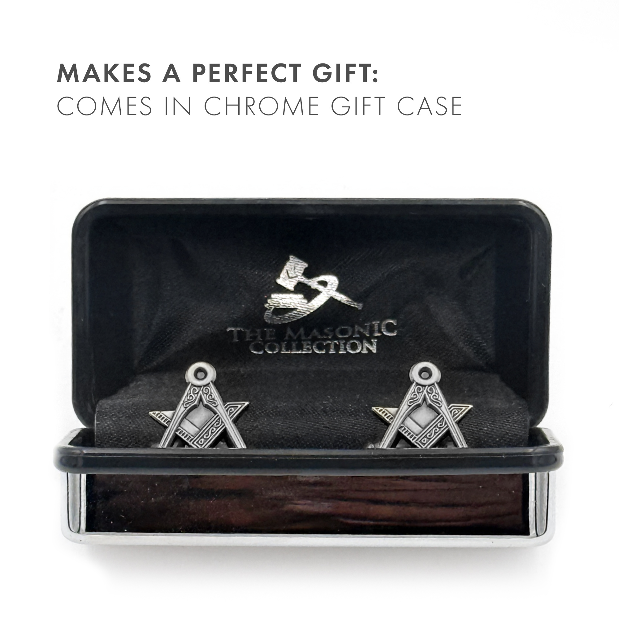 Antique Silver Effect Cufflinks with Square & Compass Symbols
