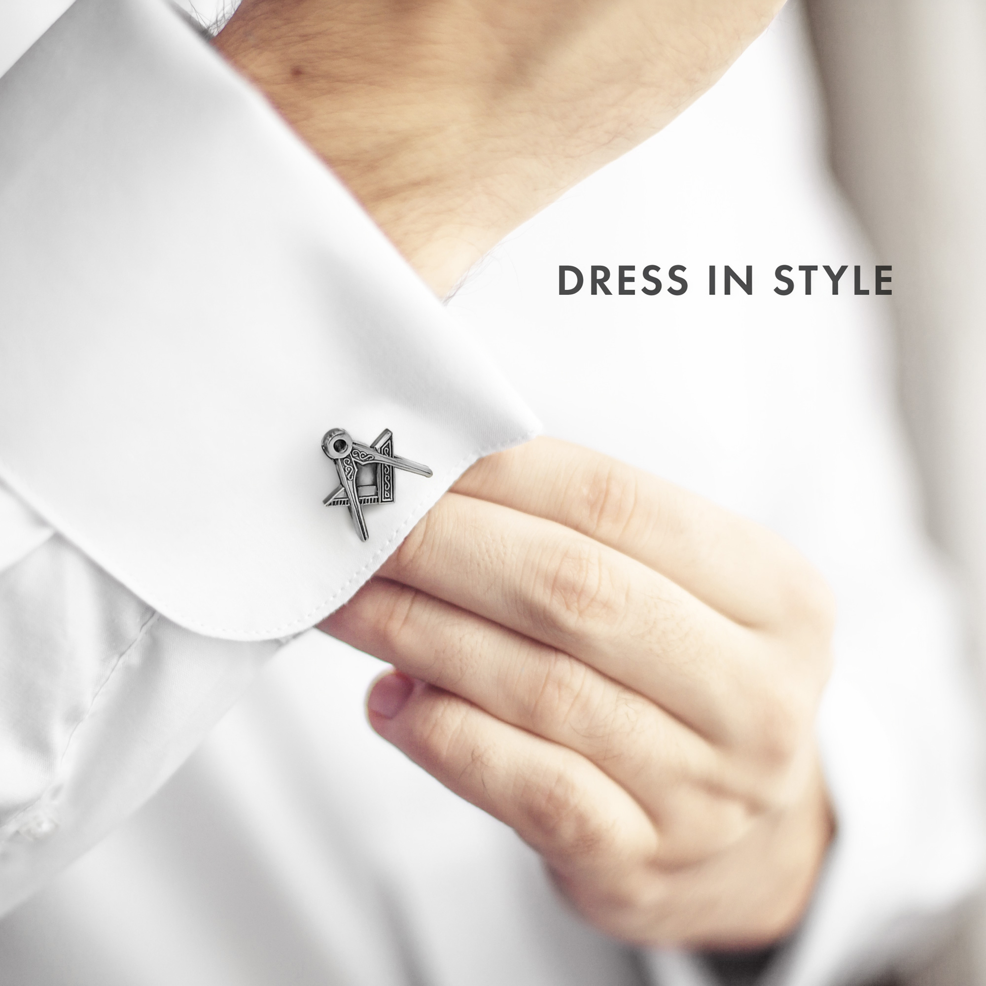 Antique Silver Effect Cufflinks with Square & Compass Symbols