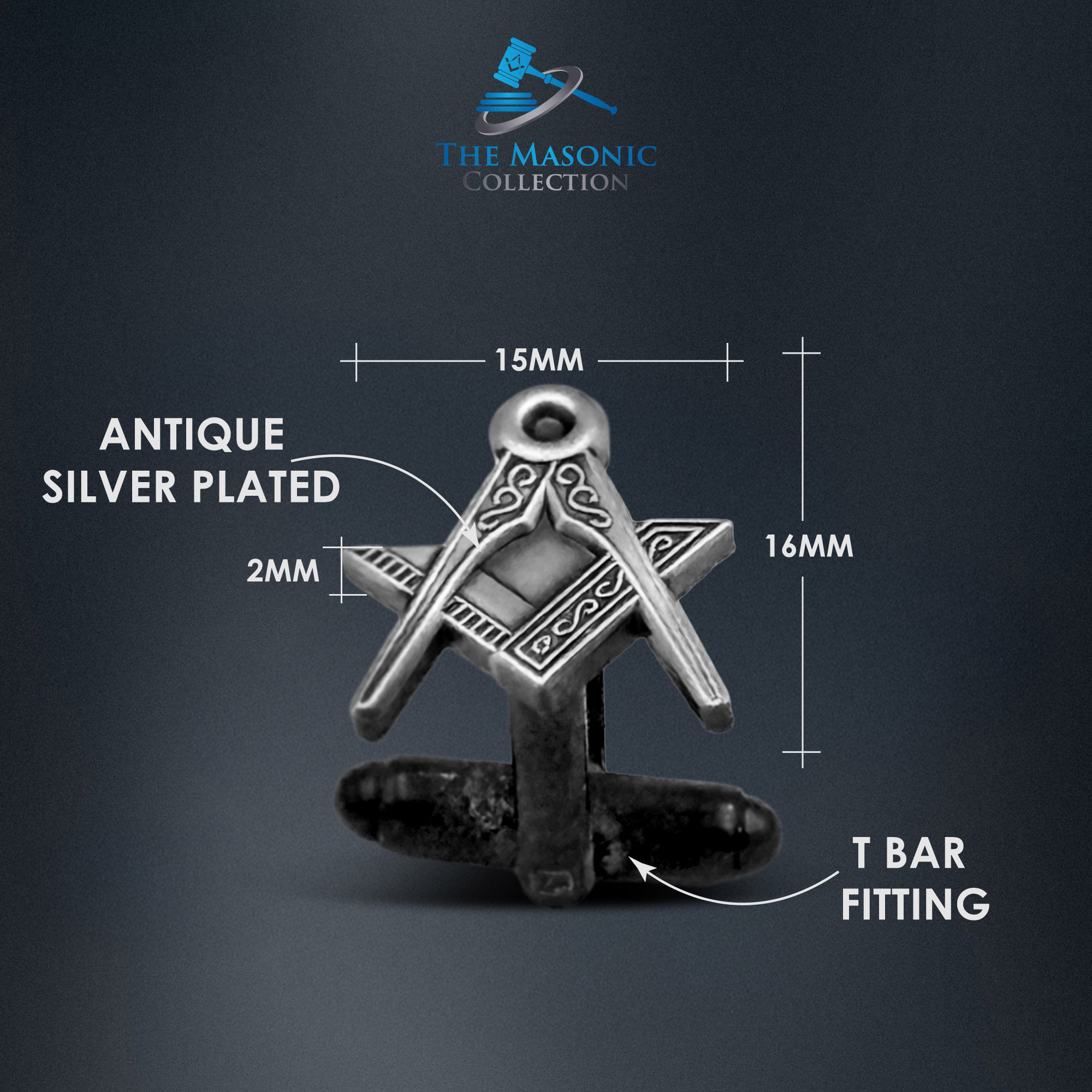 Antique Silver Effect Cufflinks with Square & Compass Symbols