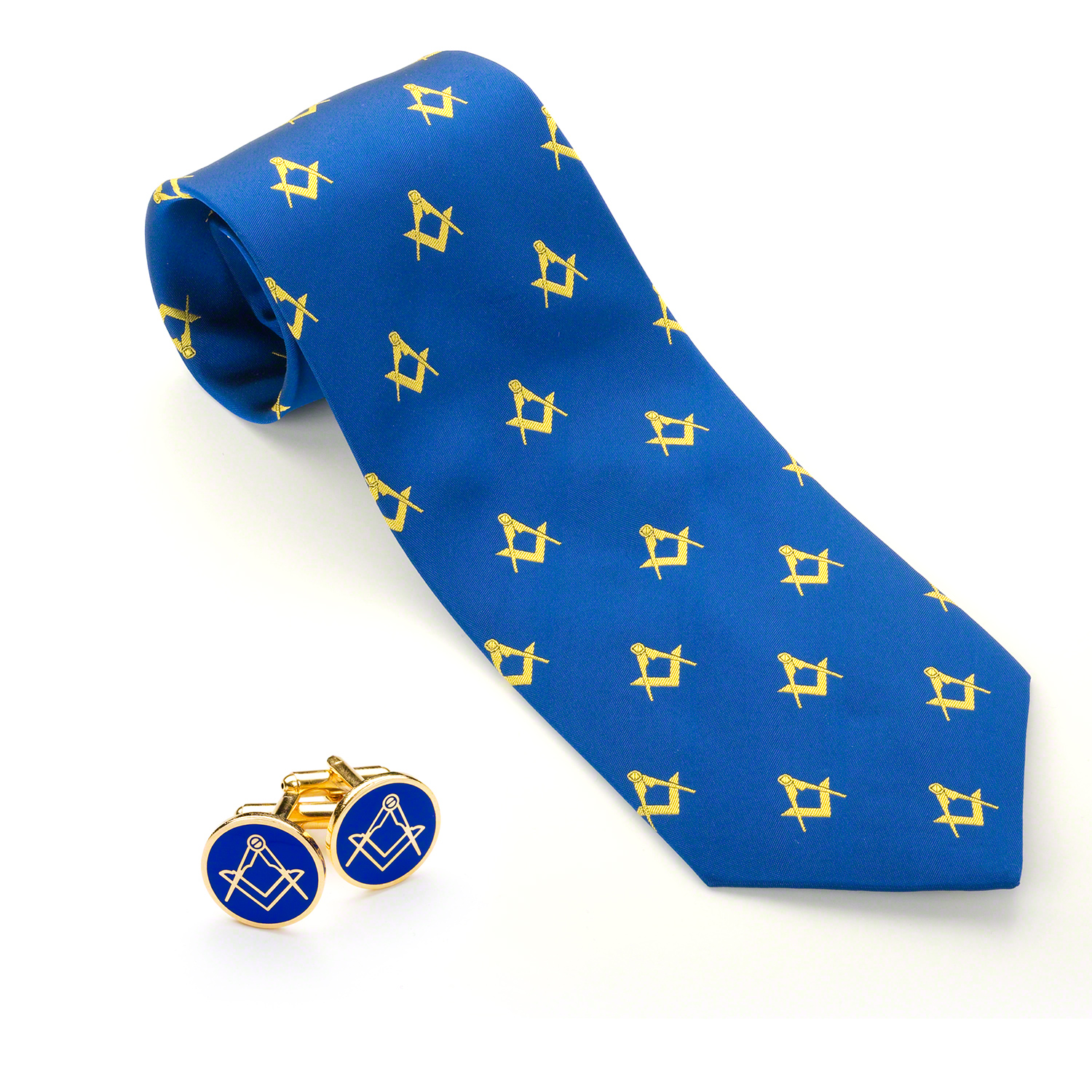 Blue & Gold Silk Masonic Tie & Cufflinks