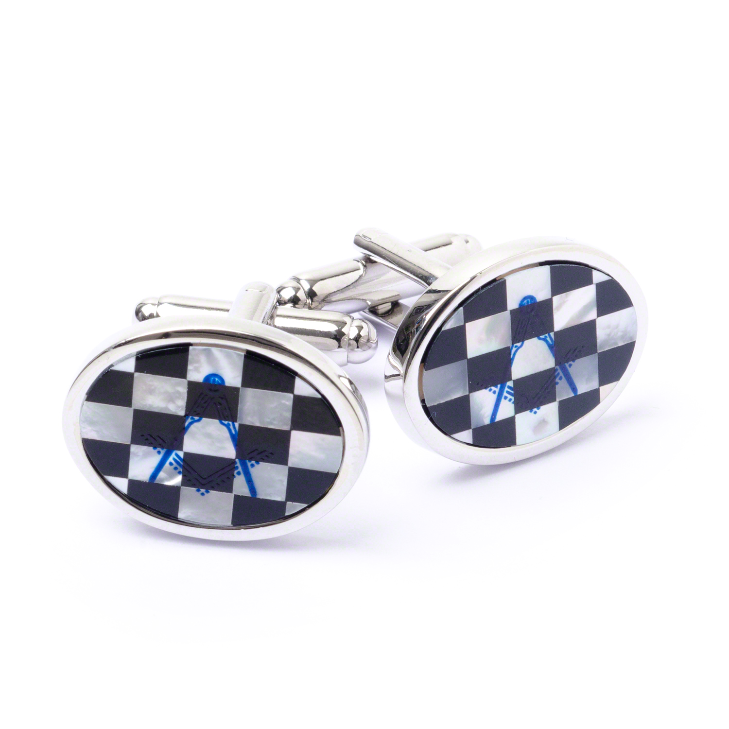 Masonic Onyx & Mother of Pearl Pavement Cufflinks