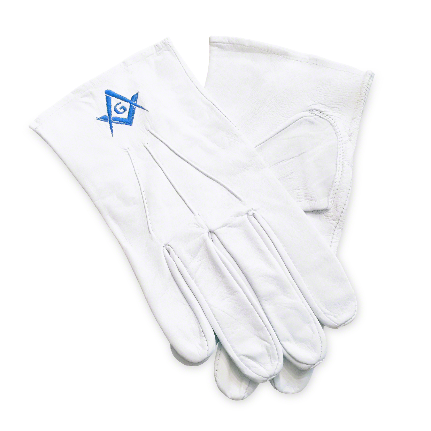 White 100% Soft Leather Masonic Gloves with Sq & Compass G