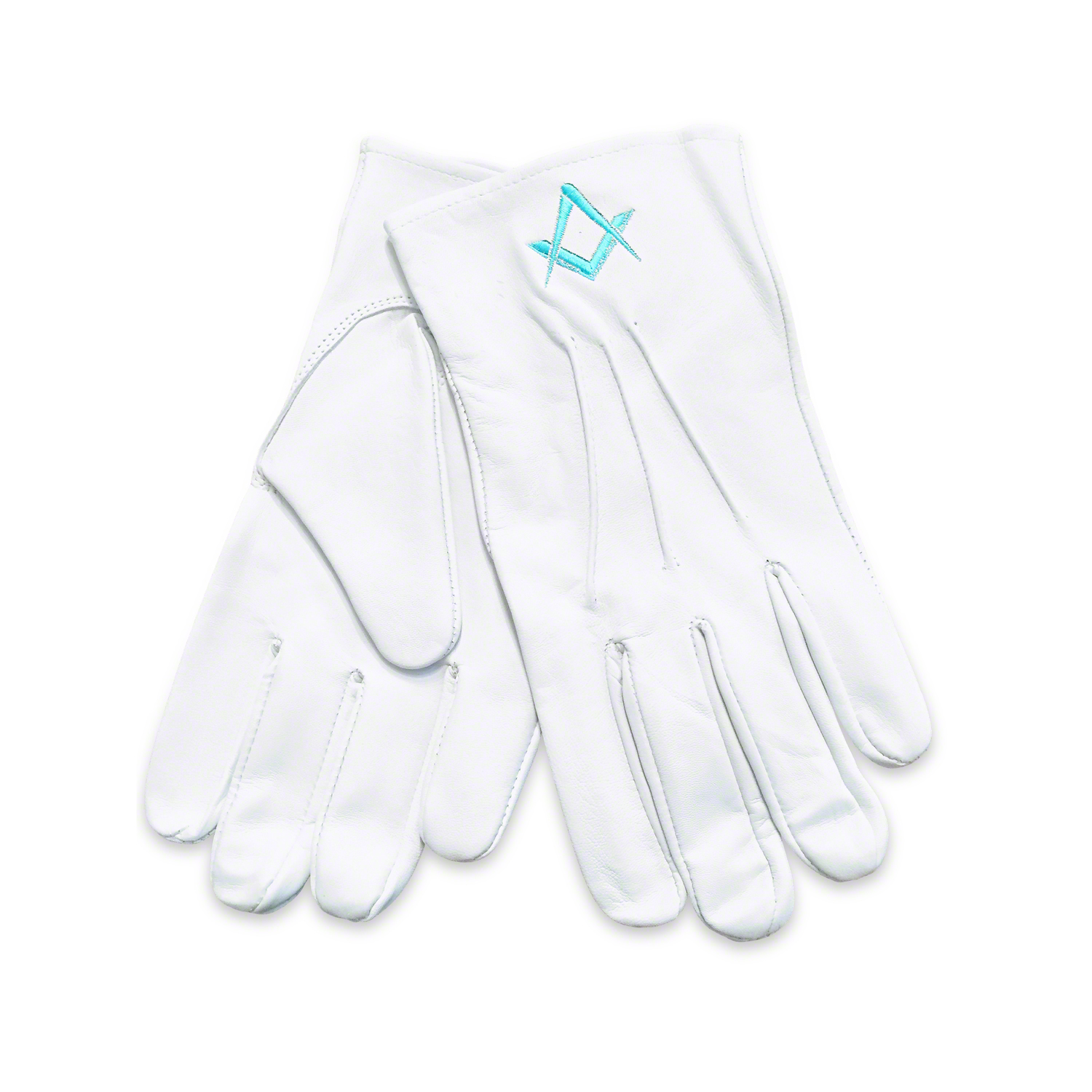 White 100% Soft Leather Masonic Gloves with Sq & Compass