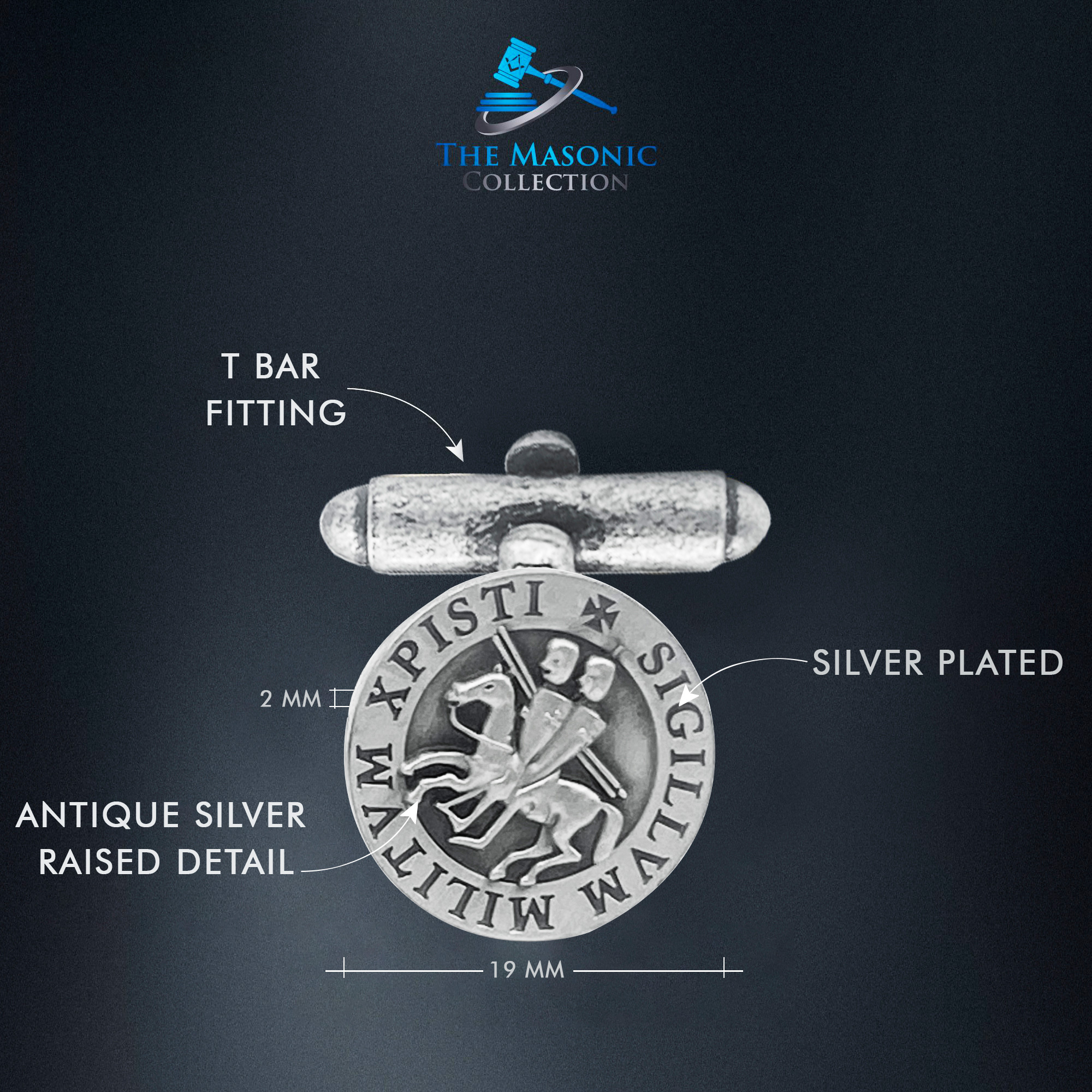 Knights Templar Silver Seal Masonic Cufflinks