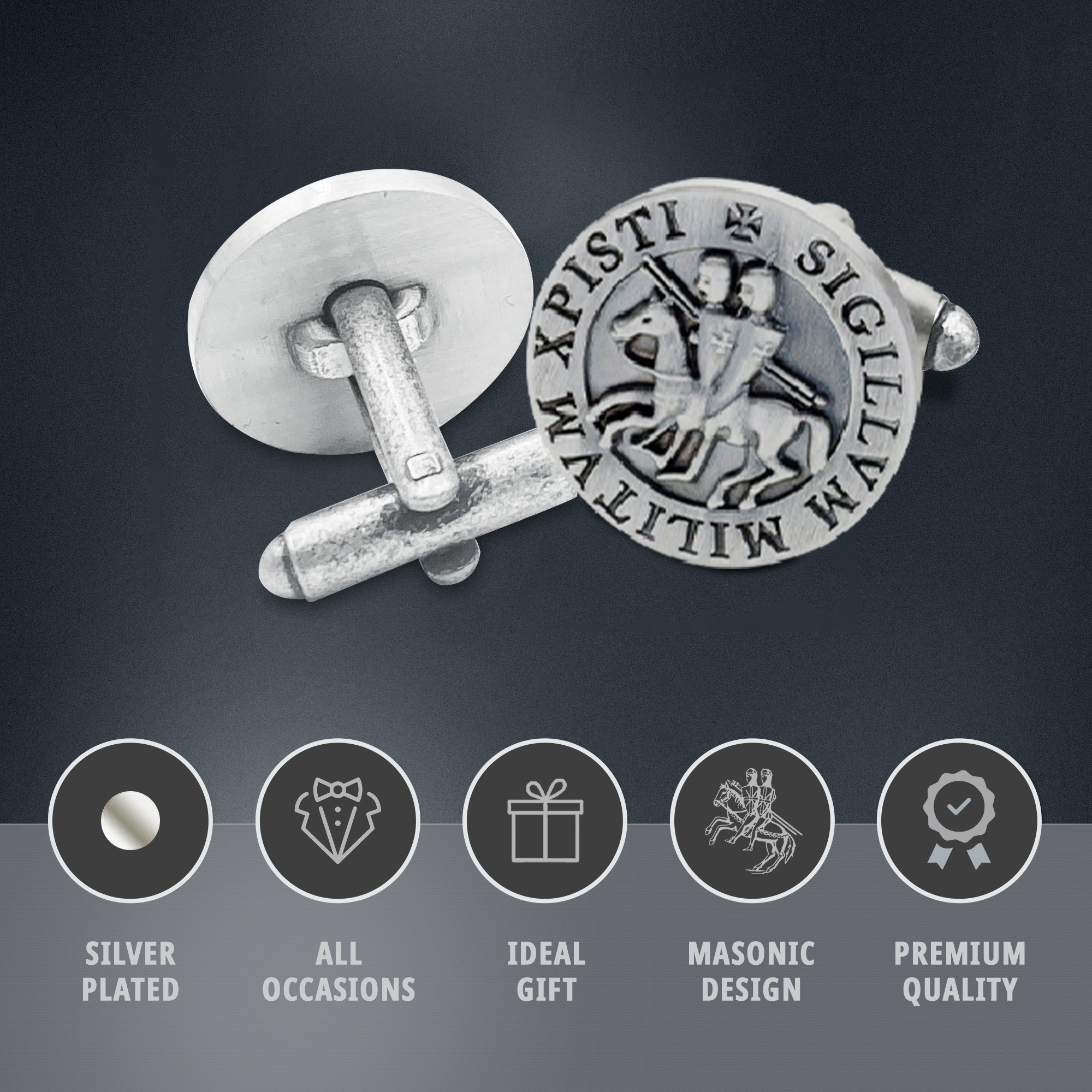 Knights Templar Silver Seal Masonic Cufflinks