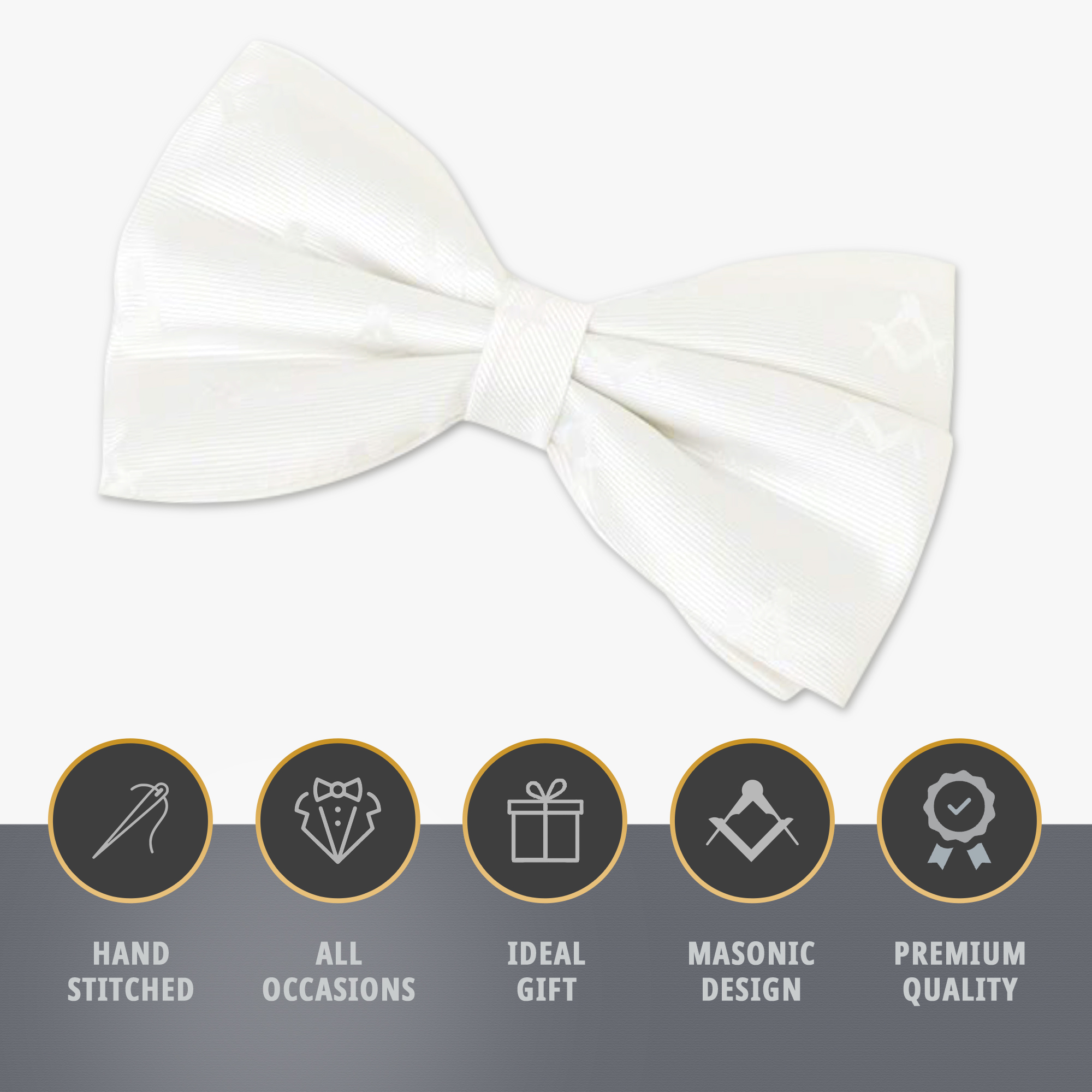 White 100% Silk Woven Masonic Bow Tie