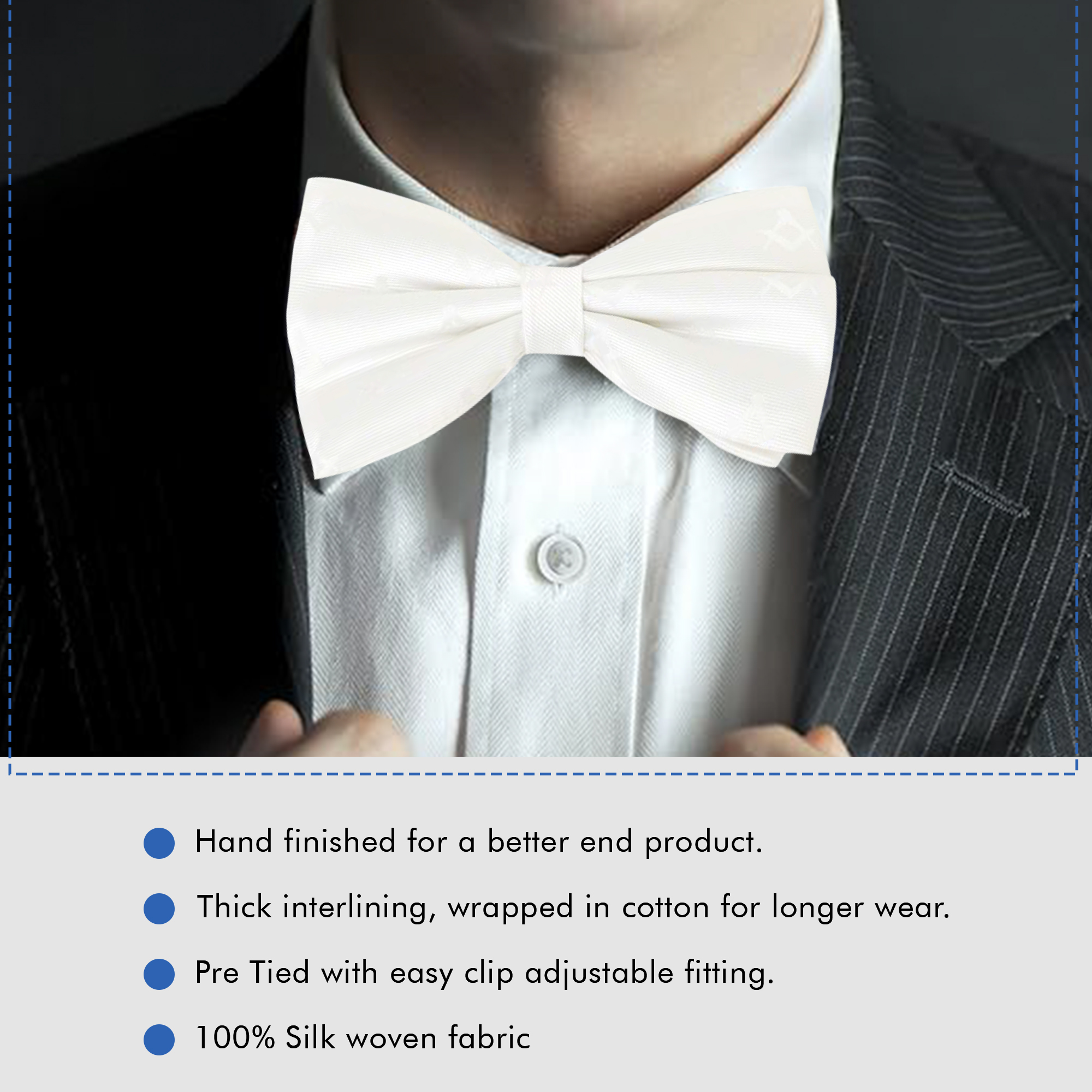 White 100% Silk Woven Masonic Bow Tie