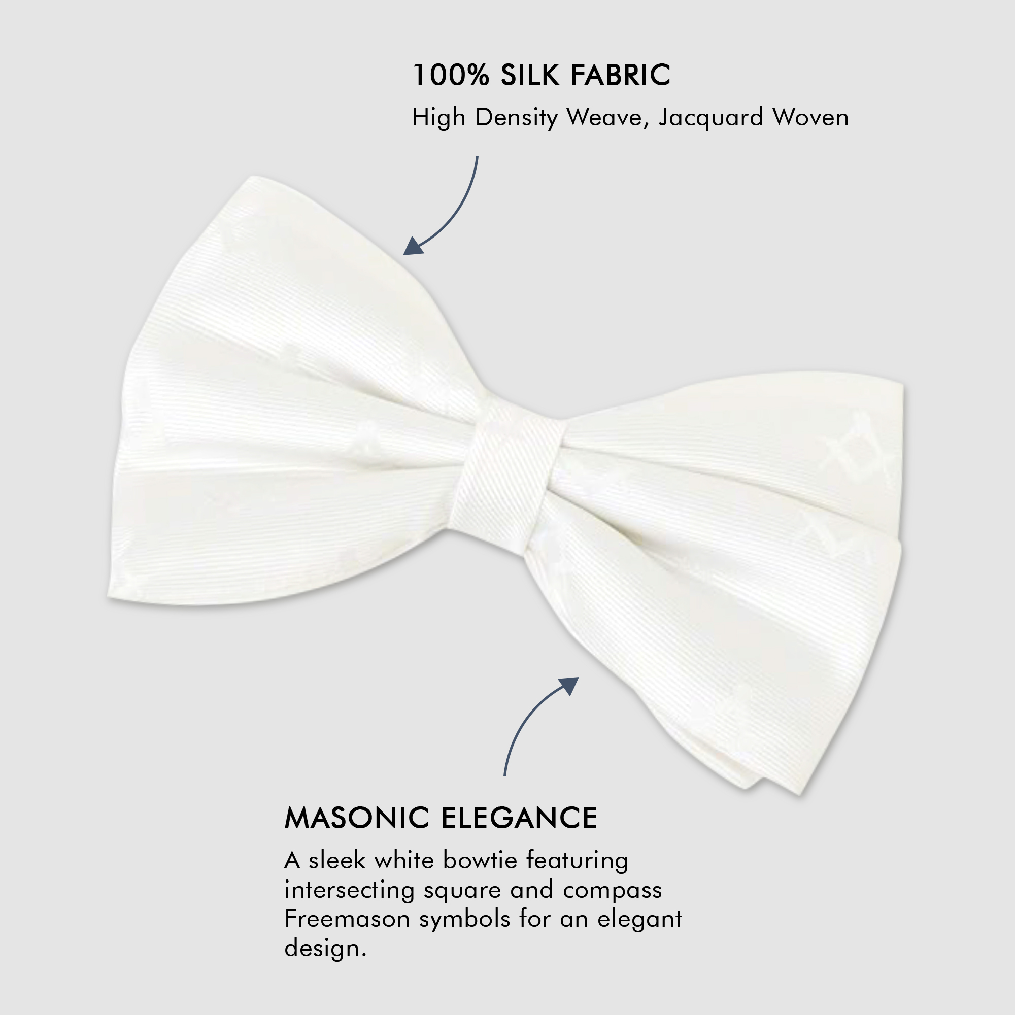 White 100% Silk Woven Masonic Bow Tie